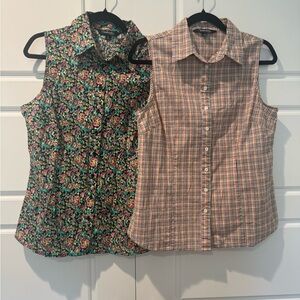 Chadwick’s Boston Button Collared Tank Top Bundle Floral & Plaid Womens Size 12
